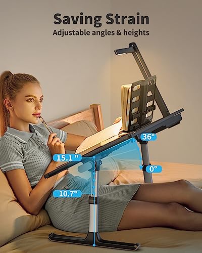 Laptop Bed Tray Desk with LED Desk Light, SAIJI Adjustable Laptop Stand for Bed, XX-Large PVC Leather Foldable Table with Book Stand,Wrist Rest, Extra Leg Room(Black) - color: Black