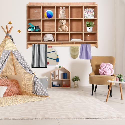 IDEALHOUSE Wall Mount Cubby Storage Organizer,15 Cubbies with Shoe Shelf Hooks 47Inch Width Daycare Shelves for Toys, Classroom Furniture, Kids Room Organization