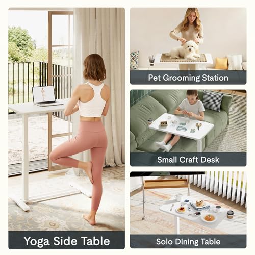 FLEXISPOT Adjustable C Table with Wheels, Mobile Snack Side End Table Sofa Couch Bedside Table Laptop Rolling Cart TV Tray Night Stand Small Space Side Table,(27.6" W x 15.7" D,White) - color: White, size: Medium