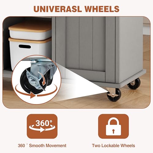 JY QAQA 42" Kitchen Island with Storage on Wheels, Rolling Table with Drop Leaf, Drawers, Cart Handle for Towel Rack or Free Movement, Gray - color: Grey