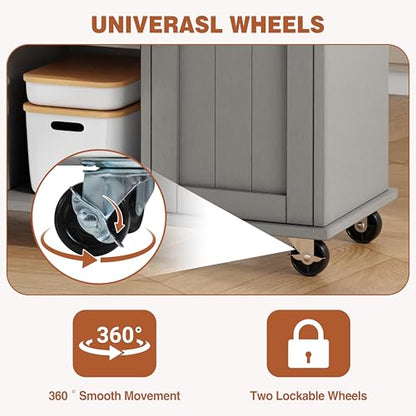 JY QAQA 42" Kitchen Island with Storage on Wheels, Rolling Table with Drop Leaf, Drawers, Cart Handle for Towel Rack or Free Movement, Gray - color: Grey