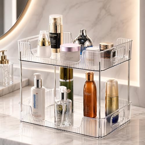 2 Tier Bathroom Counter Organizer, Bathroom Counter Shelf, Vanity Organizer Countertop, Skin Care Organizer, Makeup Perfume Organizer for Bathroom Tray, Cosmetic, Dresser, Kitchen - size: 2 pack