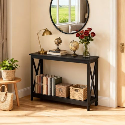 ZENY Console Table, Entryway Table, Narrow Sofa Table with 2-Tier Shelves, Entrance Table for Living Room, Entryway, Hallway, Foyer (Black, 11.8" D x 47" W x 31.7" H) - color: Black, size: 47"W