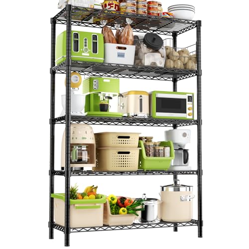 Storage Shelves, 36" L x 14" W x 72" H Heavy Duty Garage Wire Shelving Unit Loads 1750LBS, 5-Tier Adjustable Metal Industrial Utility Shelf Rack for Kitchen, Laundry Room, Basement - color: Black, size: 36" L x 14" W x 72" H