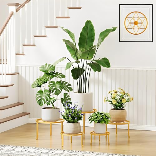 5 Pack Metal Plant Stand, Sturdy Tiered Display Rack for Indoor Outdoor Patio Home Garden - color: Diamond-Gold