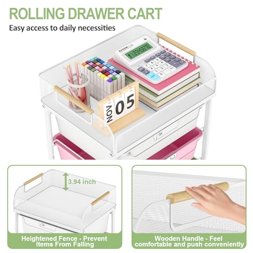 SYKIARIOL 4-Drawer Rolling Storage Cart with Mesh Top, Utility Craft Organizer Cart on Wheels with DIY Labels, Rolling Drawer Cart for Home Office Classroom Bedroom, Colourful - color: Rainbow