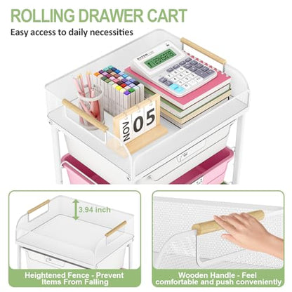 SYKIARIOL 4-Drawer Rolling Storage Cart with Mesh Top, Utility Craft Organizer Cart on Wheels with DIY Labels, Rolling Drawer Cart for Home Office Classroom Bedroom, Colourful - color: Rainbow
