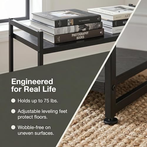 Household Essentials Jamestown Wide 3 Shelf Open Storage Bookshelf Black Oak Wood Grain and Black Metal - color: Black Oak