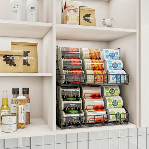 JKsmart 2 Pack Stackable Can Rack Organizer for Pantry Storage,Can Dispensers with 4 Adjustable Dividers, 2-Tier Metal Wire Basket Beverage Pop Soda Rack for Kitchen Cabinet Pantry, Black - size: L-(2 pack)