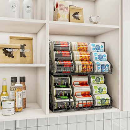 4 Pack Stackable Can Rack Organizer for Pantry Storage,Can Dispensers with 4 Adjustable Dividers, 2-Tier Metal Wire Basket Holds up to 84 Cans for Kitchen Cabinet Pantry, Black - size: L-(4 pack)
