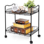 Cididu Rolling Utility Cart for Small Space, 2 Tier Rolling Cart with Locking Wheels, Metal Kitchen Cart Trolley, Rolling Organizer Cart Storage Shelf with Handle for Home Bedside Bathroom Office