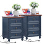 RWYHG 18" Nightstands Set of 2 with Charging Station & 3 Drawers | Farmhouse Modern Night Stand, Blue Bedside Table, Metal Handle, Blue Bed Side End Tables for Bedroom Living Room - color: Navy Blue, size: 18"D x 18"W x 24"H (3 Drawers)