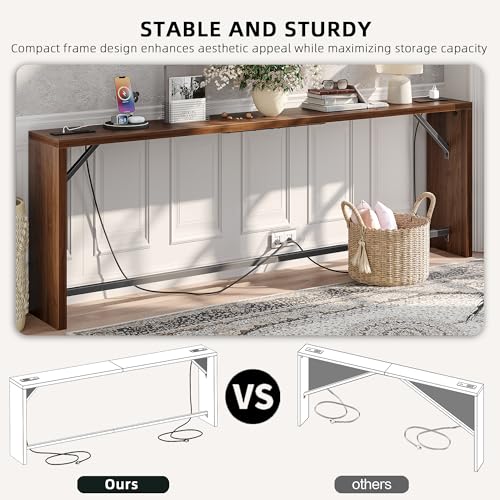 TIQLAB Sofa Table, 79''L x 9.1''W (1.2'' Thickness) Long Console Table Behind Couch, Entryway Table with Angled Metal Frame, Industrial Console Table, Black Walnut - color: Black Walnut, size: 79''L x 9.1''W x 31.5''H