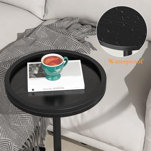 Small Side Table, Drink Table, Height Adjustable Round End Table, Pedestal Side Table for Small Spaces in Living Room, Bedroom, Black - color: Black-standard