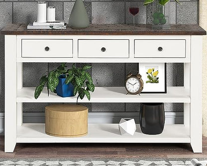 LKTART 48.8" Solid Wood Console Table for Entryway;Sofa Table with Drawers | 48.8" Antique White Real Wood Farmhouse Console Table with Storage and Shelf,Entryway Table for Entry Hallway,Easy Assembled - color: Antique White