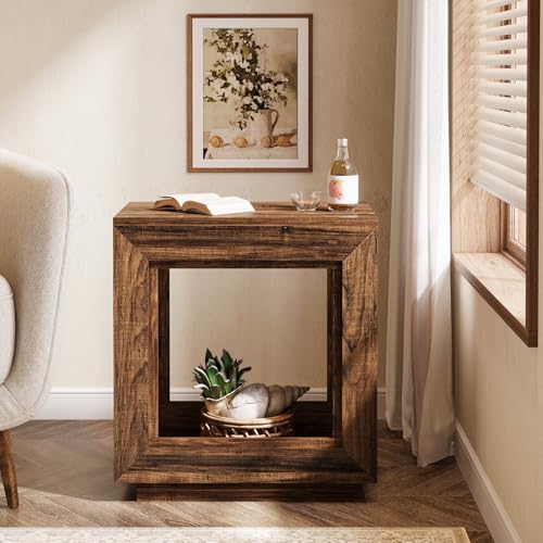 Tribesigns Rustic Brown End Table, 24" Side Table with Storage Shelf, Farmhouse Style Nightstand Bedside Table for Small Spaces, Bedroom, Living Room, Entryway, Easy Assembly (1, Brown) - color: Brown