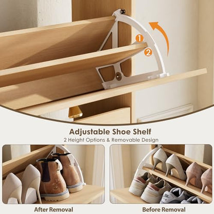 Nicetree Shoe Storage Cabinet with 2 Flip Drawers, Slim Shoe Cabinet, Hidden Shoe Rack Cabinet, Shoe Storage Cabinet for Entryway, Hallway, Foyer, Natural Oak - color: Natural Oak, style: 2-Drawers