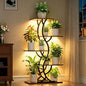 Plant Stand Indoor with Grow Lights - 5 Tiered Corner Plant Shelves (Brown) | 44" Tall Metal Plant Shelf, S-Shape Lighted Flower Holder Dispaly Rack for Living Room, Home, Patio, Balcony