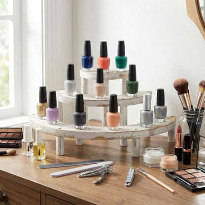 MyGift 3 Tier Wooden Display Riser Stand, Cupcake Stand & Perfume Organizer, Rustic Whitewashed Tiered Display Shelf for Desserts, Nail Polish, Makeup, Plants & Collectibles - color: Whitewashed
