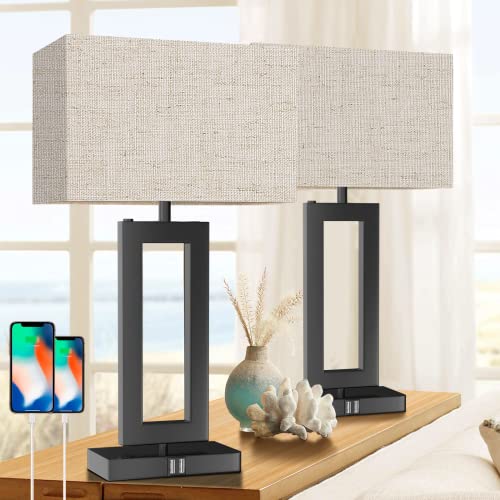 MoMyofdy Tall Table Lamps for Living Room Set of 2, Modern Bedside Lamps w. 2 USB Ports, 3-Way Dimmable Touch Control Nightstand Lamp Set w. Fabric Cream Shade for Bedroom End Table, 22 in - color: Cream-Warm White, size: 22IN