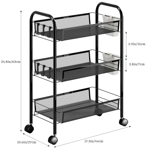 Fruit Vegetable Basket Storage Cart 5 Tier Stackable Metal Mesh Basket with 360 Degree Wheels 41 Inch High Kitchen Storage Snack Cart Pantry Bathroom Cart (Black 3-Layers) - color: Black 3-layers