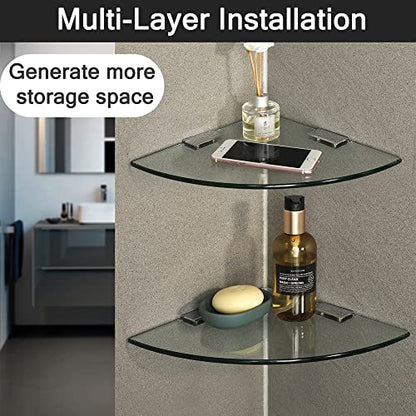 SAYAYO Glass Corner Shelf for Wall, Tempered Floating Glass Shelves for Bathroom 1 Pcs, Clear