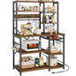 SUPERJARE Large Bakers Rack with Power Outlets, 6-Tier Microwave Stand, Coffee Bar with 12 S-Shaped Hooks, Kitchen Shelf with Wire Basket, 39.4 x 14.6 x 66.9 Inches, Rustic Brown - color: Rustic Brown, size: 39.4inch