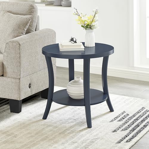 Roundhill Furniture Perth Contemporary Round End Table with Shelf - color: Navy Blue