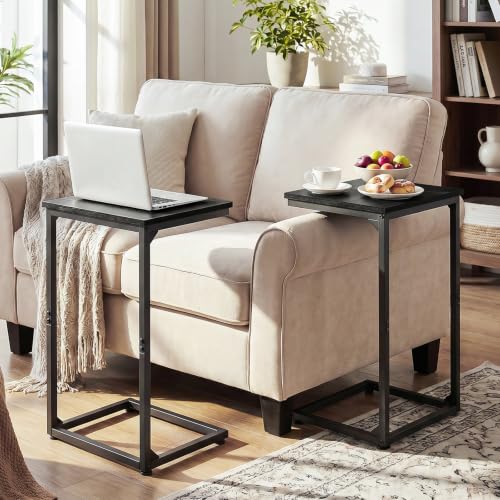 AMHANCIBLE C Shaped End Tables Set of 2, Couch Side Tables that Slide Under Sofa, Slim TV Trays for Living Room and Bedroom, Narrow Space Saving Laptop Workstation, Black, HET02BBK - color: Black