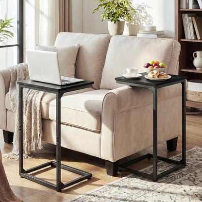 AMHANCIBLE C Shaped End Tables Set of 2, Couch Side Tables that Slide Under Sofa, Slim TV Trays for Living Room and Bedroom, Narrow Space Saving Laptop Workstation, Black, HET02BBK - color: Black