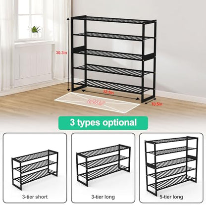 Jripae 5 Tier 32.5*10.5*30.3in Bamboo Shoe Rack for Closet Entryway Bedroom | Stackable Shoe Shelf Holder for Men/Women Hallway/Garage, Bookshelf, Flower Rack, Home Space Saving - size: 5-tier-long/32.5*10.5*30.3in
