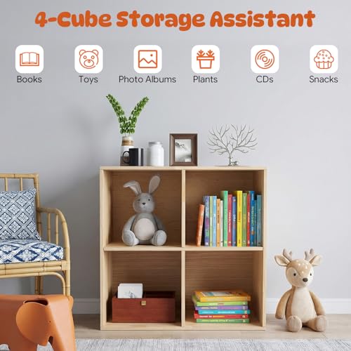 4 Cube Solid Wood Bookcase, Wooden Bookshelf Modern Floor Standing Storage Shelf for Living Room Bedroom Office, 11.8 * 11.8 * 11.8in Cubes with 55lbs Capacity, Easy Assembly - size: 4 Cube A