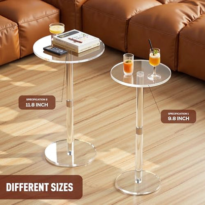 11.8" Round Clear Acrylic End Table - Modern Small Space Side Table for Living Room, Bedroom, Office, Outdoor | Sturdy, Easy to Install, Multi-Purpose - size: Large-11.8in