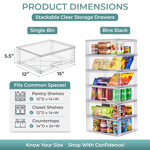 Sorbus Stackable Clear Storage Drawers, Pull-Out Organizer Bins – Large Plastic Drawer Organizers for Bathroom, Under Sink, Closet, Pantry & Kitchen Organization (10 Pack) - size: 10 Pack
