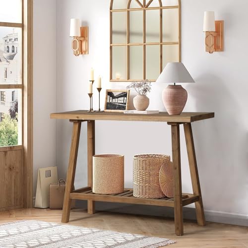 HOKYHOKY Reclaimed Solid Wood Console Table, 43.3" Farmhouse Entryway Table, Narrow Couch Tables Behind Sofa, 2 Tiers Accent Tables for Hallway, Entrance, Foyer, Living Room - size: 43.3"