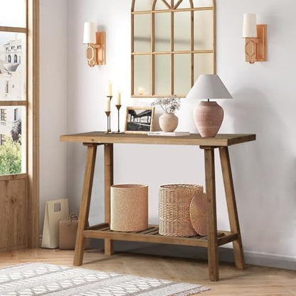 HOKYHOKY Reclaimed Solid Wood Console Table, 43.3" Farmhouse Entryway Table, Narrow Couch Tables Behind Sofa, 2 Tiers Accent Tables for Hallway, Entrance, Foyer, Living Room - size: 43.3"