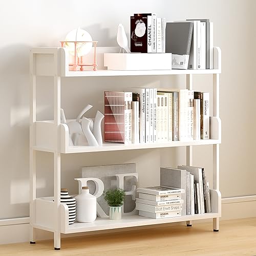 Wide Open Shelf Bookcase, 3-Tier, Warm White | Modern Design, Free Standing Display, Three-Side Panels, Storage Shelving for Home and Office - color: White, size: 3-Tier