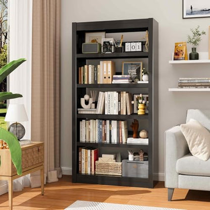 61" 5-Tier Metal Bookshelf,4 Adjustable Shelves,Large Capacity(Black) | 200LB Capacity,No Screws Easy Assemble,Sturdy,Steel,Modern for Living Room - color: Black, size: 61"Hx27.5"Wx11.8"D