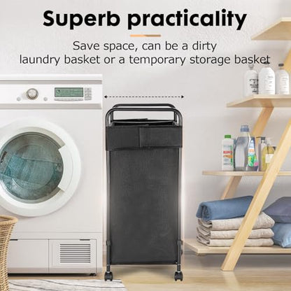 90L Laundry Hamper with Wheels, Rolling Laundry Sorter cart with Metal Frame and Removable Liner, Dirty Clothes Hampers for Bedroom, Laundry Room, Bathroom - size: S