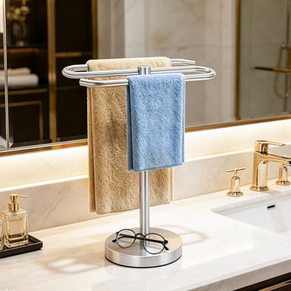 DOKU Hand Towel Holder Stand, Stainless Steel Bathroom Towel Rack Holder, S-Shape Free Standing Towel Bar Hanger for Kitchen Countertop, Brushed Nickel