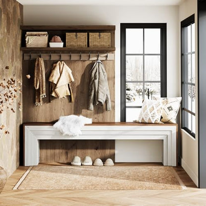 Tribesigns 71" Extra Long Entryway Bench, Farmhouse Bed Bench (Brown&White) | Modern Wooden Shoe Bench Indoor Seating with Layered Design for Hallway, Bedroom, Living Room, Sofa Back, Dining Room - color: Brown & White
