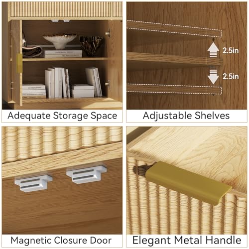 Fluted Buffet Cabinet with Storage, 55” Sideboard Cabinet with 2 Drawers | Modern Buffet Table with Arched Design Doors & Adjustable Shelves, Wooden Coffee Bar Accent Cabinet for Kitchen, Dining Room