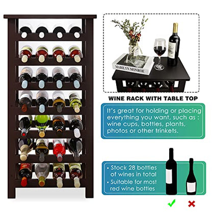 SMIBUY Bamboo Wine Rack, 28 Bottles Display Holder with Table Top, 7-Tier Free Standing Storage Shelves for Kitchen, Pantry, Cellar, Bar (Dark Brown) - color: Brown