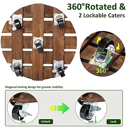 Yangbaga 2pack Plant Caddy 12’’Wood Duty Rolling Plant Stand with 2 360° Lockable Caster Wheels,Indoor Outdoor on Roller Patio/Flower Pot/Succulent Pots | Wood Heavy Duty 360° Rotated Plant Stand - Indoor Outdoor on Roller Patio/Flower Pot/Succulent Pots