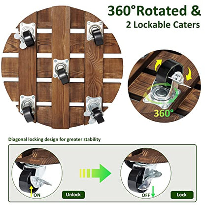 Yangbaga 2pack Plant Caddy 12’’Wood Duty Rolling Plant Stand with 2 360° Lockable Caster Wheels,Indoor Outdoor on Roller Patio/Flower Pot/Succulent Pots | Wood Heavy Duty 360° Rotated Plant Stand - Indoor Outdoor on Roller Patio/Flower Pot/Succulent Pots