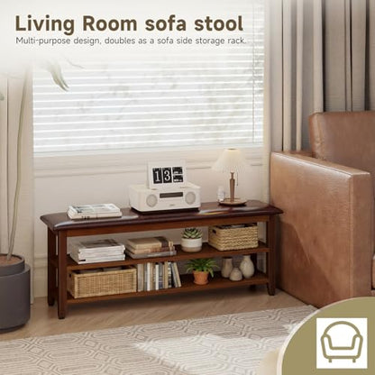 Shoe Bench with Leather Cushion,Rubberwood Bench with Shoe Rack | 2-Tier Shoe Storage Organizer for Entryway,Hallway,Living Room - size: 2-Tier-47.3"