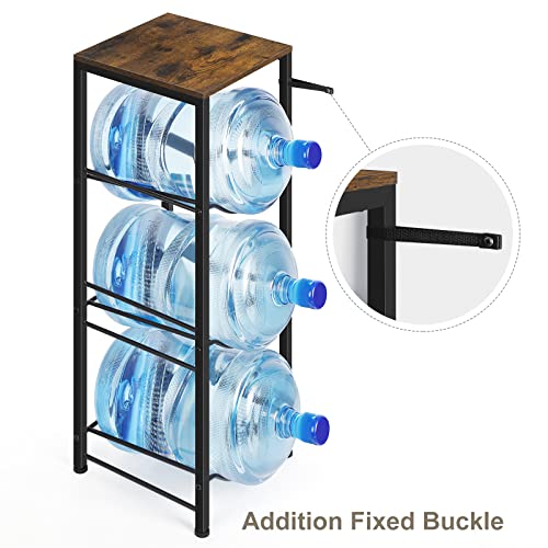 5 Gallon Water Jug Holder 3-Tiers Water Dispenser Stand Rack, Water Bottle Organizer with Storage Shelves for Kitchen Living Room Office, Rustic Brown - style: Square Tube Brown