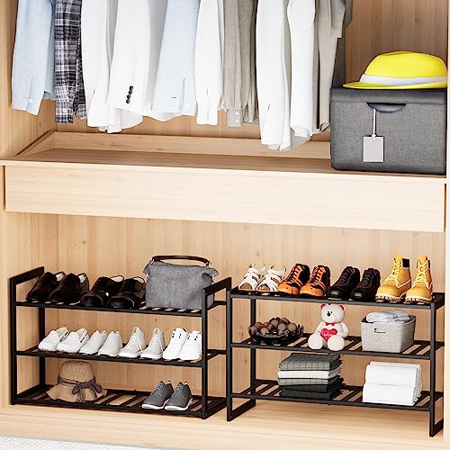 Jripae 3 Tier 32.5inch Long Bamboo Shoe Rack for Entryway Closet Garage | 3 Tier Stackable Shoe Shelf Holder for Men/Women Hallway/Berdroom, Bookshelf, Flower Rack, Home Space Saving - size: 3-tier-long/32.5*10.5*17in