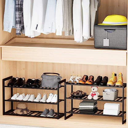 Jripae 3 Tier 32.5inch Long Bamboo Shoe Rack for Entryway Closet Garage | 3 Tier Stackable Shoe Shelf Holder for Men/Women Hallway/Berdroom, Bookshelf, Flower Rack, Home Space Saving - size: 3-tier-long/32.5*10.5*17in