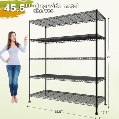 REIBII 45.5''W Storage Shelves Wire Shelving, 5 Tier Pantry Shelves for Storage Rack, Adjustable Metal Shelving for Pantry Kitchen Steel Shelving, 45.5" W x 71" H x 17.7" D - size: 45.5"W×71"H×17.7"D